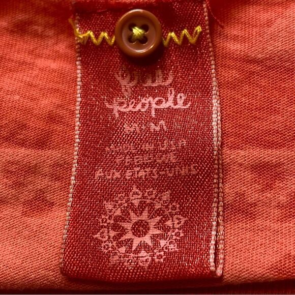 Free People 2 Tone Orange Long Sleeve Geo Design Shirt Size Medium - Picture 3 of 10